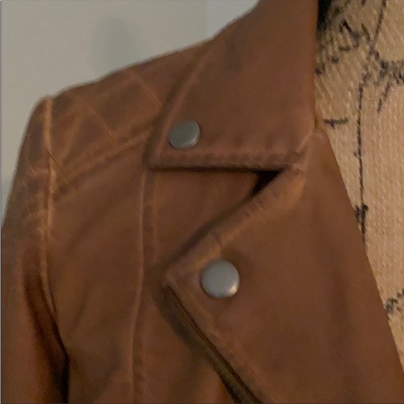Anthropologie Vegan Leather Ruffle Brown Jacket 4 - Picture 4 of 10